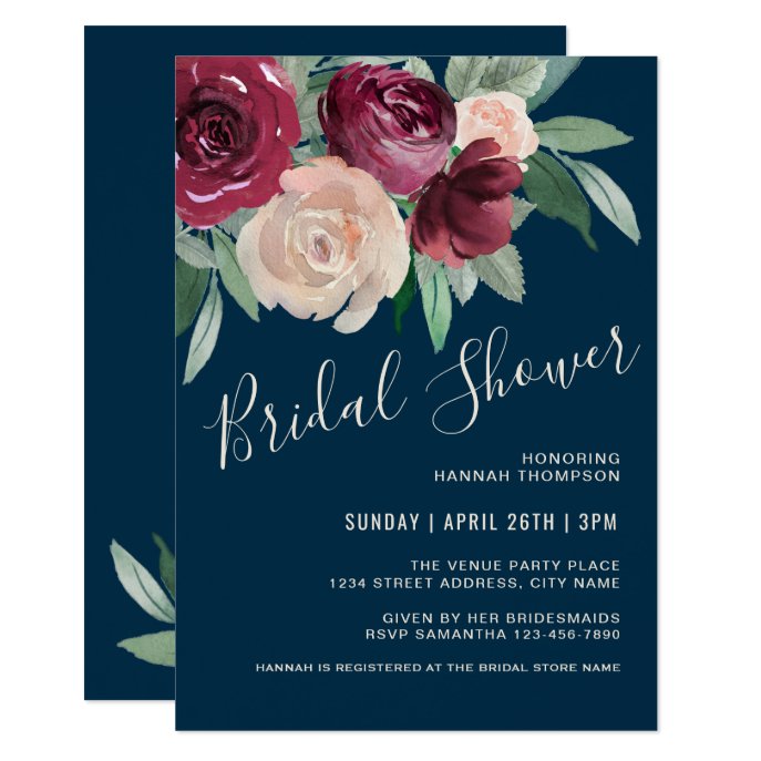 Marsala and Blush Pink Floral Bridal Shower Invitation