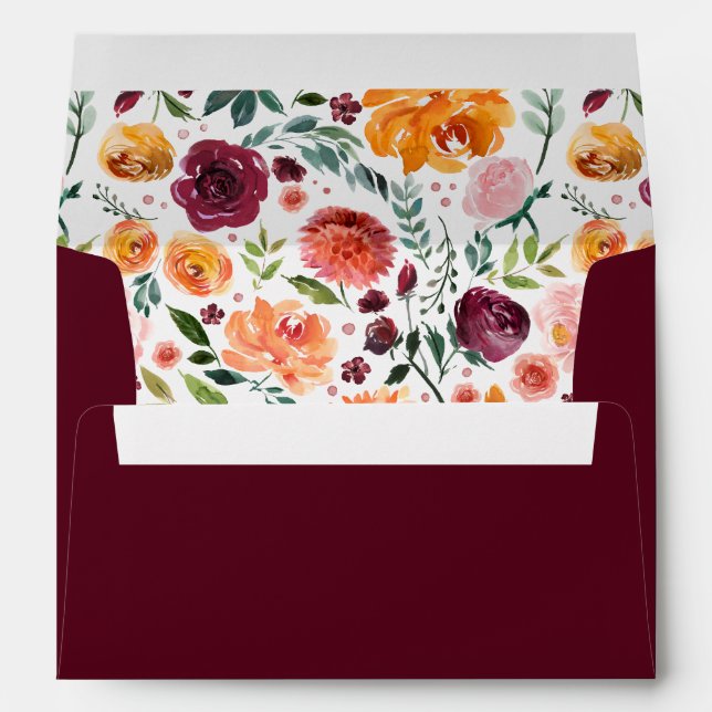 Marsala and Burgundy Flowers For 5x7 Invitation Envelope (Back (Bottom))
