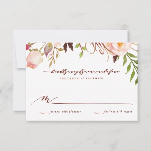 Marsala and Gold Boho Garden Wedding Reply Card