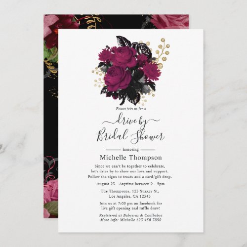 Marsala and Gold Floral Virtual Drive By Shower Invitation