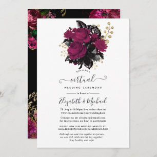 Marsala and Gold Floral Virtual Wedding Invitation