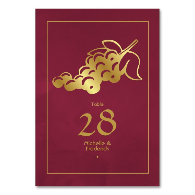 Marsala and Gold Wine Tasting Table Number (Front)