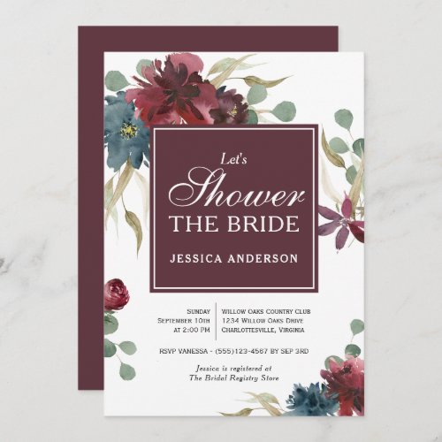 Marsala and Navy Floral Bridal Shower Invitation