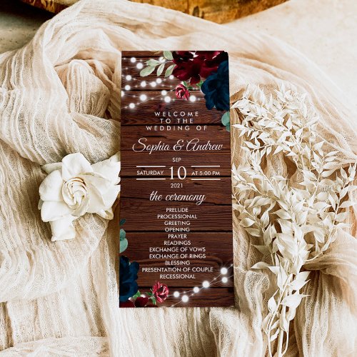 Marsala and Navy Flowers Wedding Programs