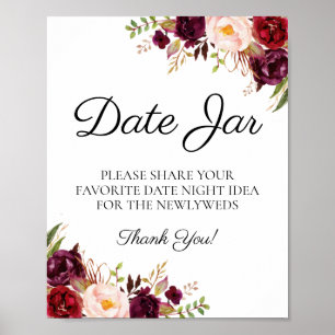Marsala and Pink Floral Date Jar Sign