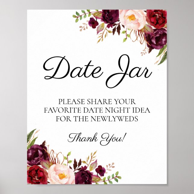 Marsala and Pink Floral Date Jar Sign (Front)