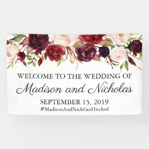 Marsala and Pink Floral Wedding Banner Decoration