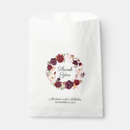 Marsala and Pink Floral Wedding Favor Bags