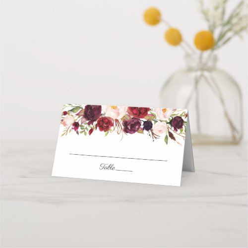 Marsala and Pink Floral Wedding Folded Place Cards