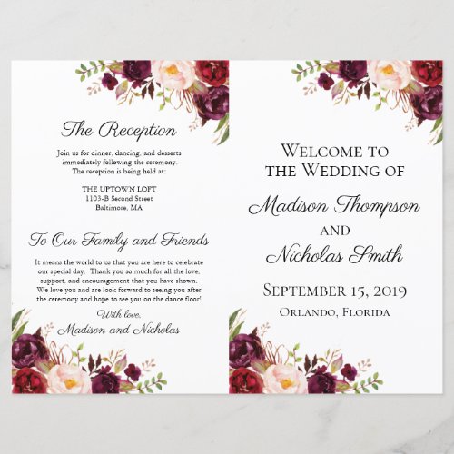 Marsala and Pink Floral Wedding Programs