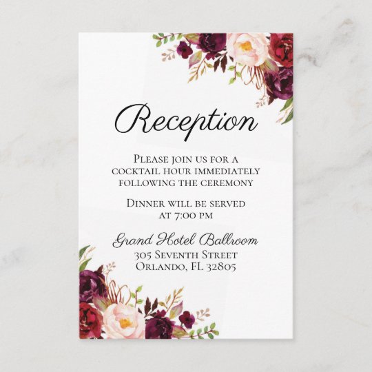 Marsala And Pink Floral Wedding Reception Cards Zazzle Com