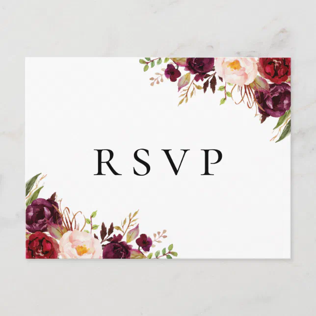 Marsala and Pink Floral Wedding RSVP Postcards | Zazzle