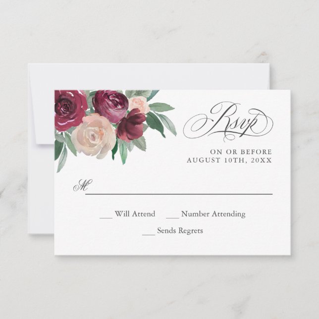 Marsala and Pink Watercolor Floral RSVP (Front)