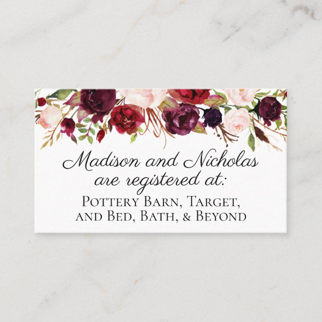 Marsala and Pink Wedding Registry Insert Cards (Front)