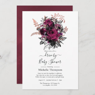 Marsala and Rose Gold Floral Drive By Shower Invitation