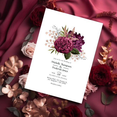 Marsala and Rose Gold Floral Vintage Wedding Invitation