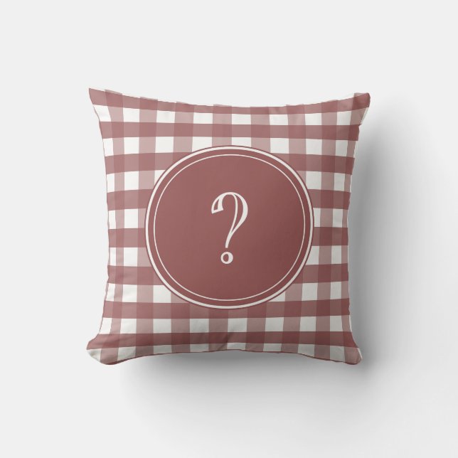 Marsala and White Gingham Monogram Throw Pillow (Front)