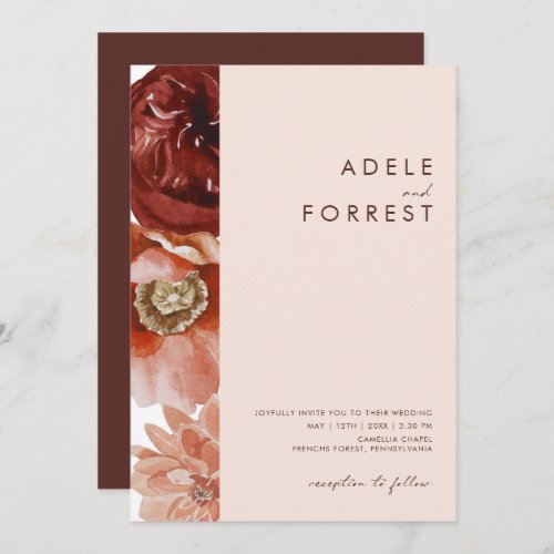 Marsala Autumn Floral  Blush All In One wedding Invitation