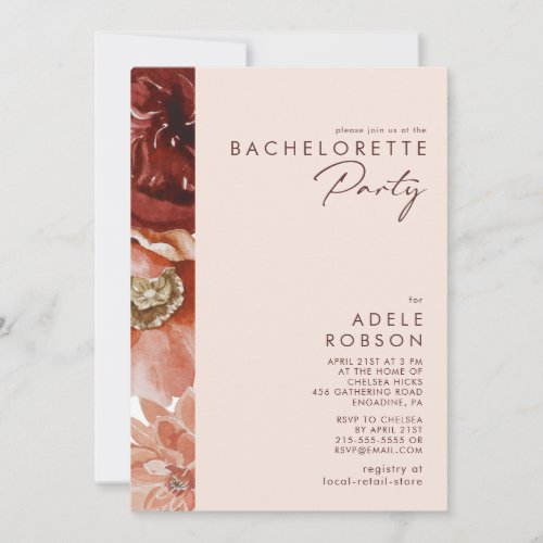 Marsala Autumn Floral  Blush Bachelorette Party Invitation