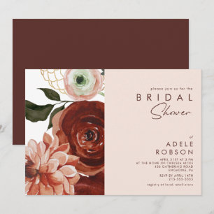 Marsala Autumn Floral   Blush Bridal Shower Invitation