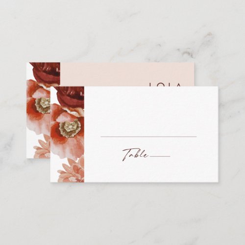 Marsala Autumn Floral  Blush Flat Wedding Place Card