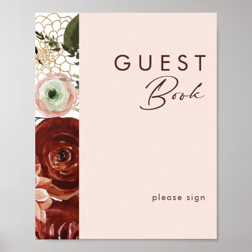 Marsala Autumn Floral  Blush Guest Book Sign