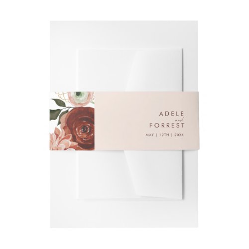 Marsala Autumn Floral  Blush Invitation Belly Band