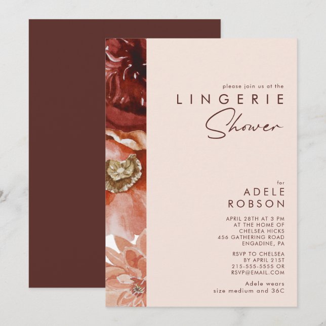 Marsala Autumn Floral | Blush Lingerie Shower Invitation (Front/Back)
