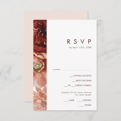 Marsala Autumn Floral Blush Menu Choice RSVP Card