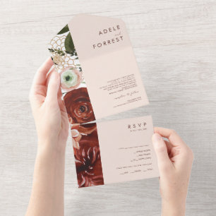 Marsala Autumn Floral Blush Seal And Send All In One Invitation