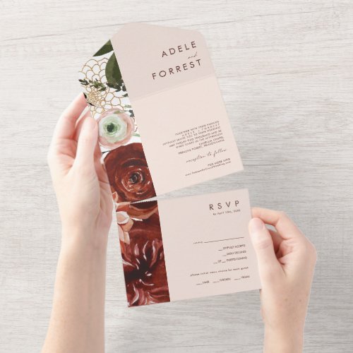 Marsala Autumn Floral  Blush Seal And Send All In One Invitation