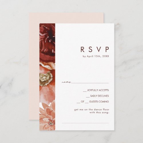 Marsala Autumn Floral  Blush Song Request RSVP Card