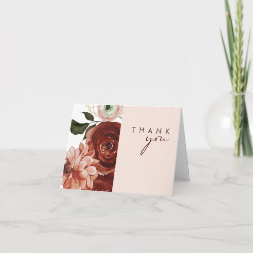 Marsala Autumn Floral  Blush Thank You Card