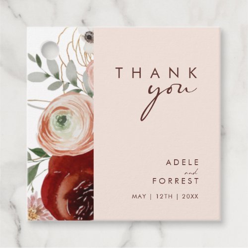 Marsala Autumn Floral  Blush Thank You Favor Tags