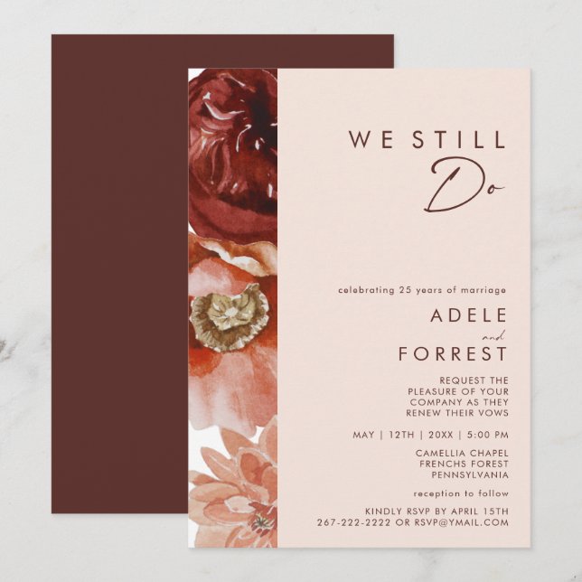 Marsala Autumn Floral | Blush We Still Do Renewal Invitation (Front/Back)