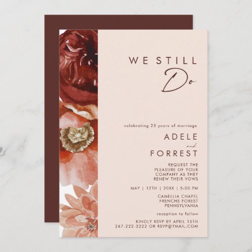 Marsala Autumn Floral  Blush We Still Do Renewal Invitation