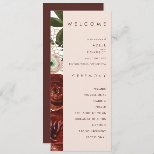 Marsala Autumn Floral  Blush Wedding Program