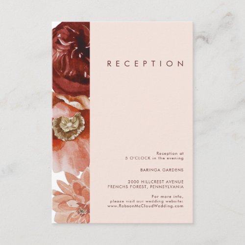 Marsala Autumn Floral Blush Wedding Reception Card