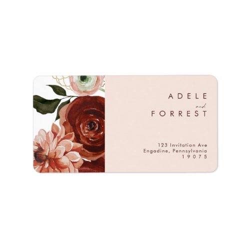 Marsala Autumn Floral  Blush Wedding RSVP Address Label