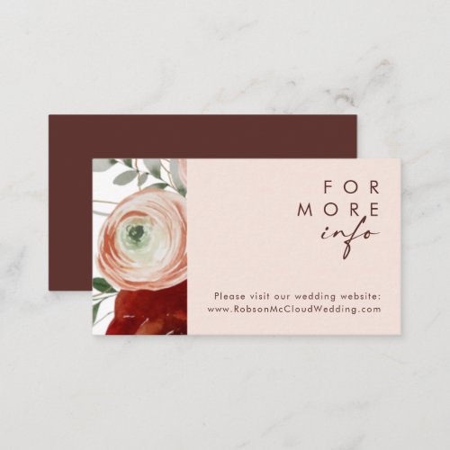 Marsala Autumn Floral  Blush Wedding Website Enclosure Card