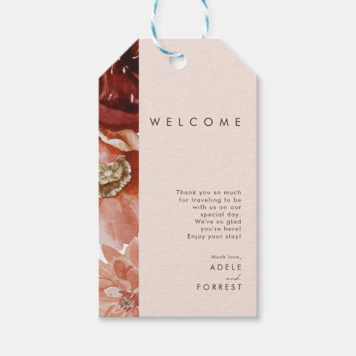 Marsala Autumn Floral  Blush Wedding Welcome Gift Tags
