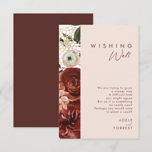 Marsala Autumn Floral | Blush Wedding Wishing Well Enclosure Card (Front/Back)