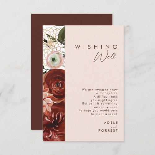 Marsala Autumn Floral  Blush Wedding Wishing Well Enclosure Card