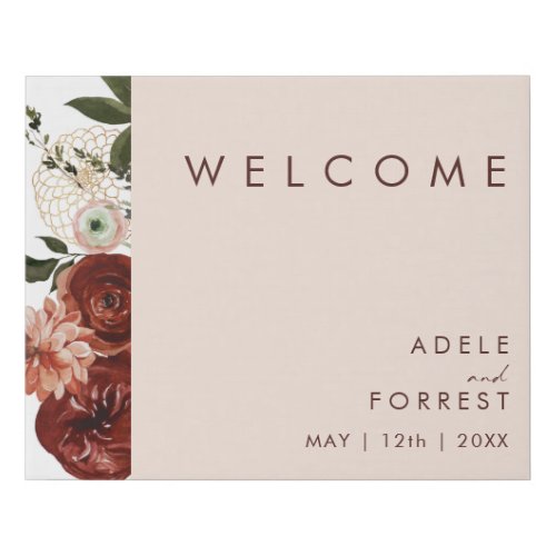 Marsala Autumn Floral  Blush Welcome Faux Canvas Print