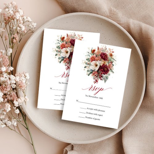 Marsala Autumn Floral Eucalyptus Boho RSVP Card