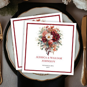Marsala Autumn Floral Eucalyptus Boho Wedding Napkins