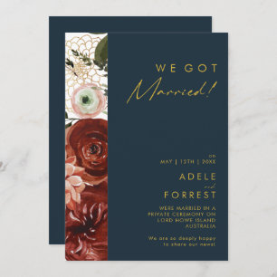 Marsala Autumn Floral Navy Elopement Announcement