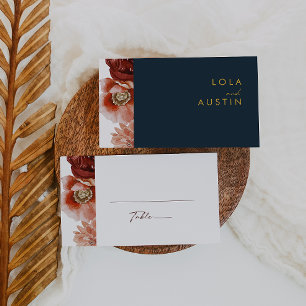 Marsala Autumn Floral   Navy Flat Wedding Place Card