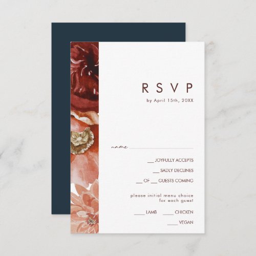 Marsala Autumn Floral Navy Menu Choice RSVP Card