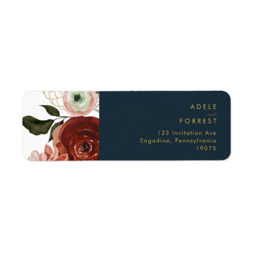 Marsala Autumn Floral  Navy Return Address Label